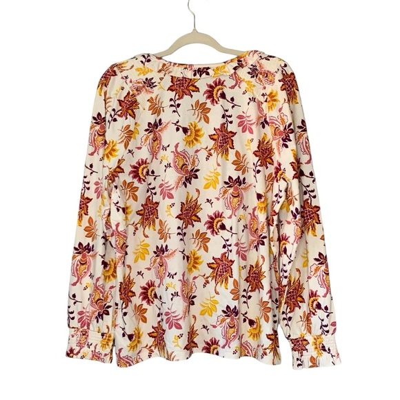 Talbots cotton cream split crewneck with long sleeve with Fall print. EUC Size L - Picture 2 of 9